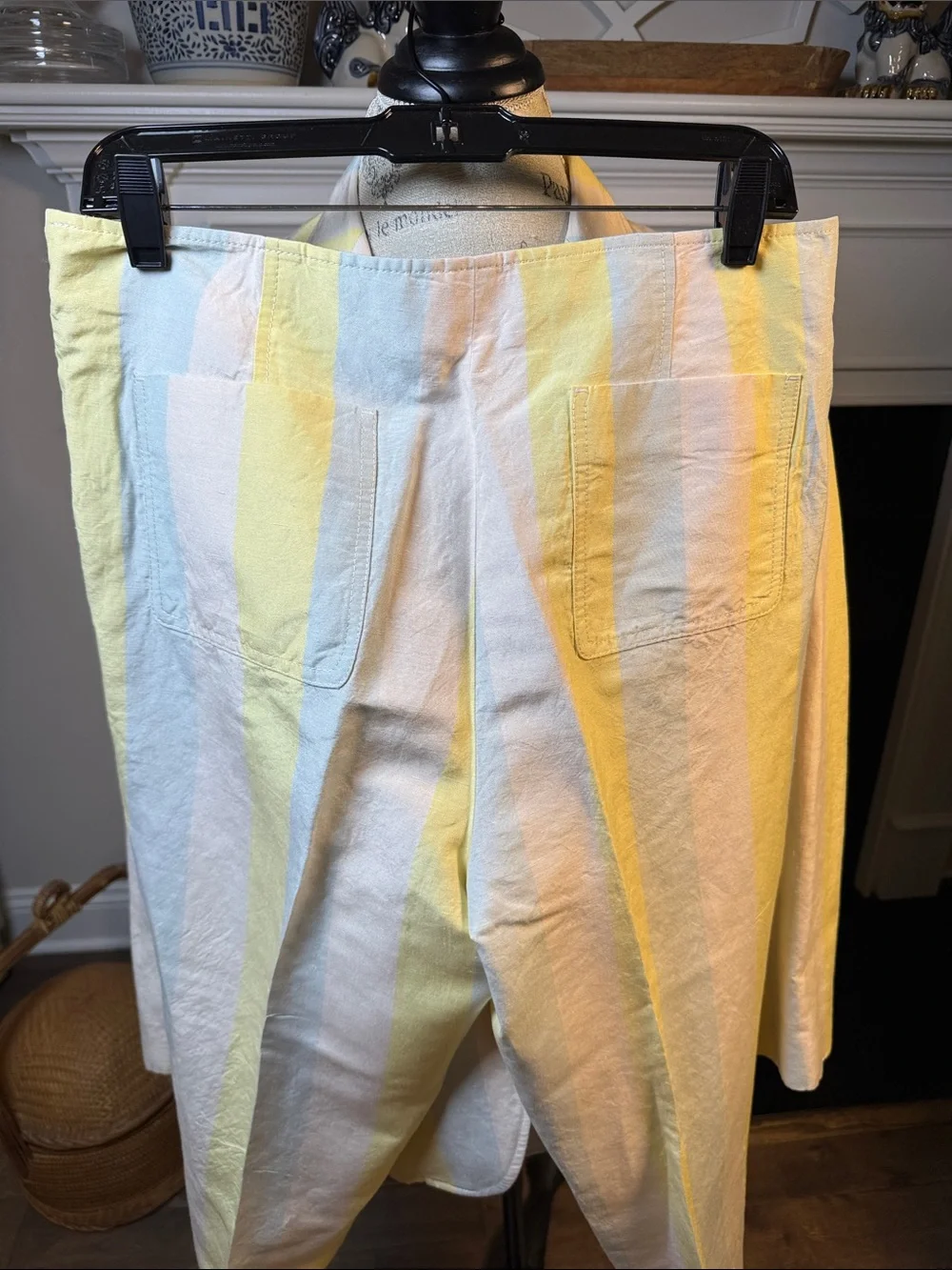 Tory Burch Yellow, White and Pale Blue Striped Pants and Blazer